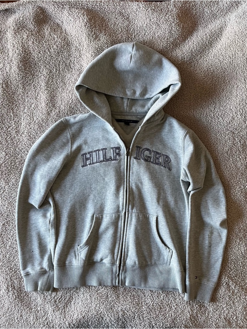 Tommy Hilfiger Vintage Light Gray Full-Zip Hooded Sweatshirt